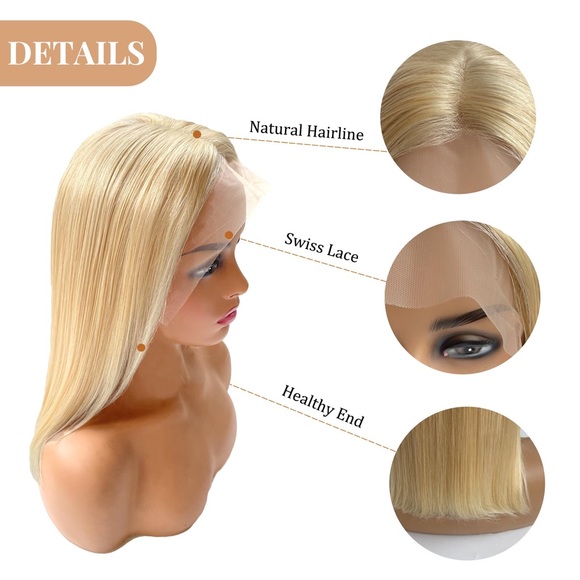 HUMAN HAIR 13x4 HD Lace Front Wig 180% Density Straight Bob 613 Frontal Lace - Picture 3 of 11